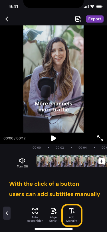 In this mode, With the click of a button, users can add subtitles manually