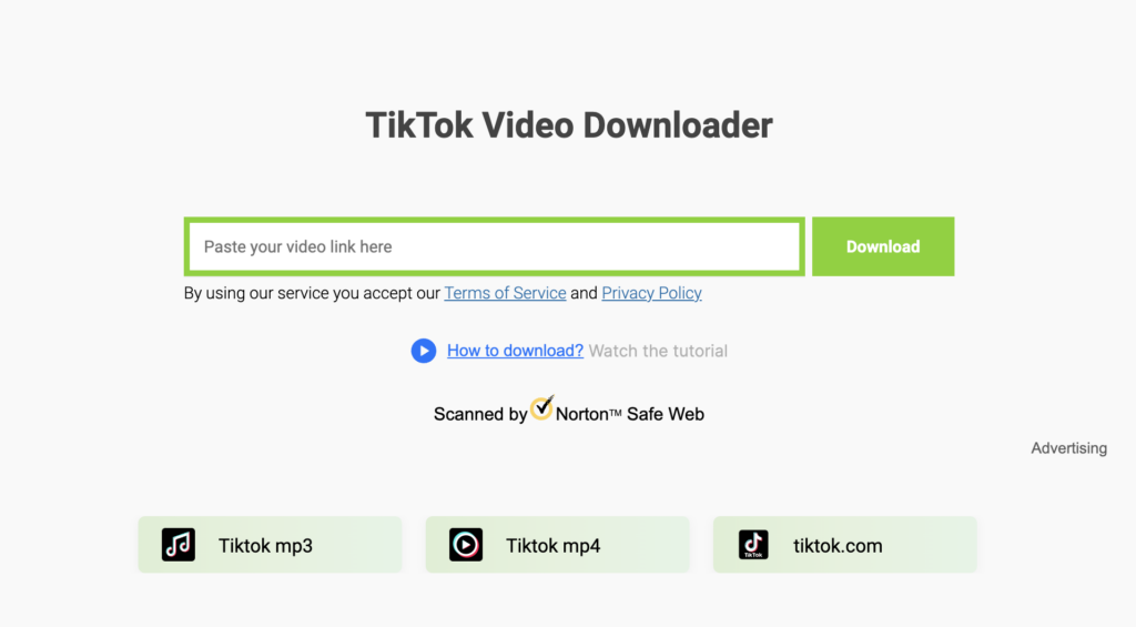 Savefrom's TikTok Video Downloader Homepage