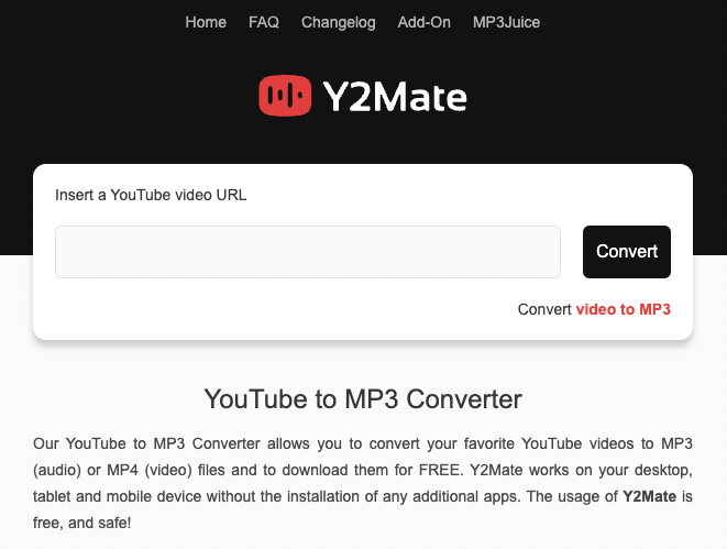 Free YouTube audio download software Y2mate