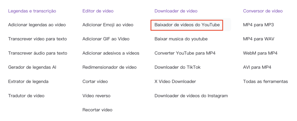 Lista de ferramentas de baixar vídeos do YouTube do site Zeemo