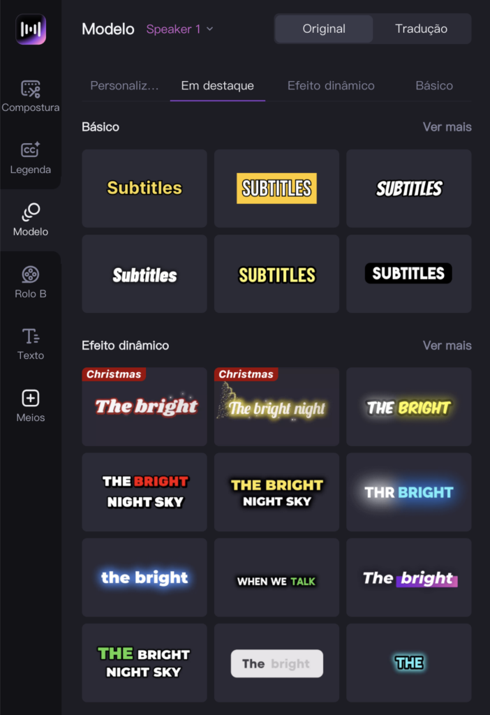 Modelos de legendas dinâmicas Zeemo