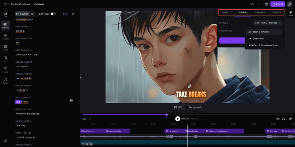 The export option in the upper right corner of the Zeemo interface