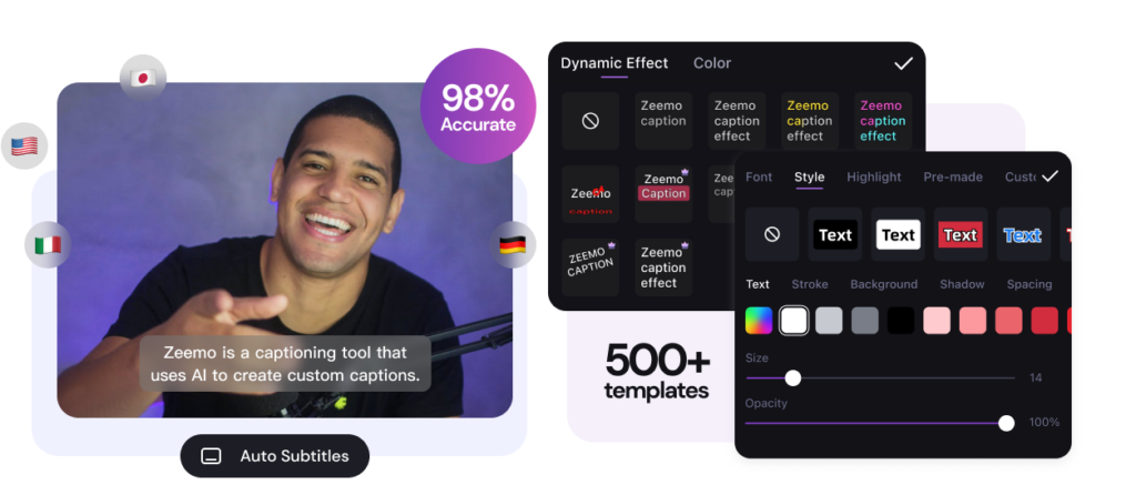 Key features of Zeemo's AI caption generator