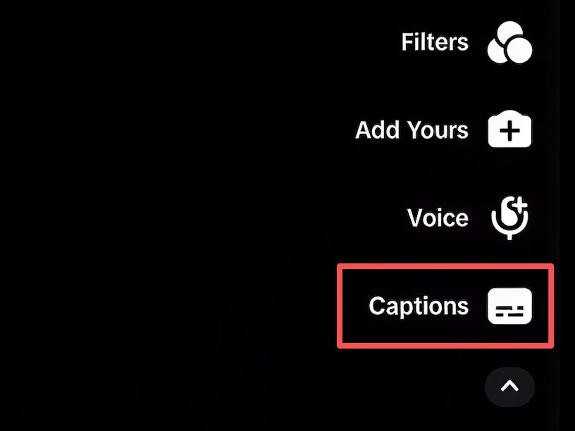 Entry point for the Captions feature on TikTok