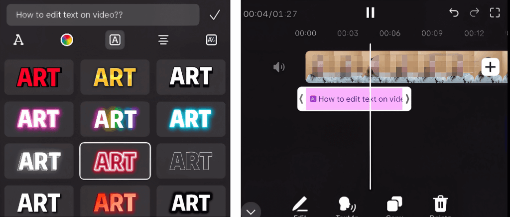 Setting text templates on TikTok and adjusting their alignment with the video