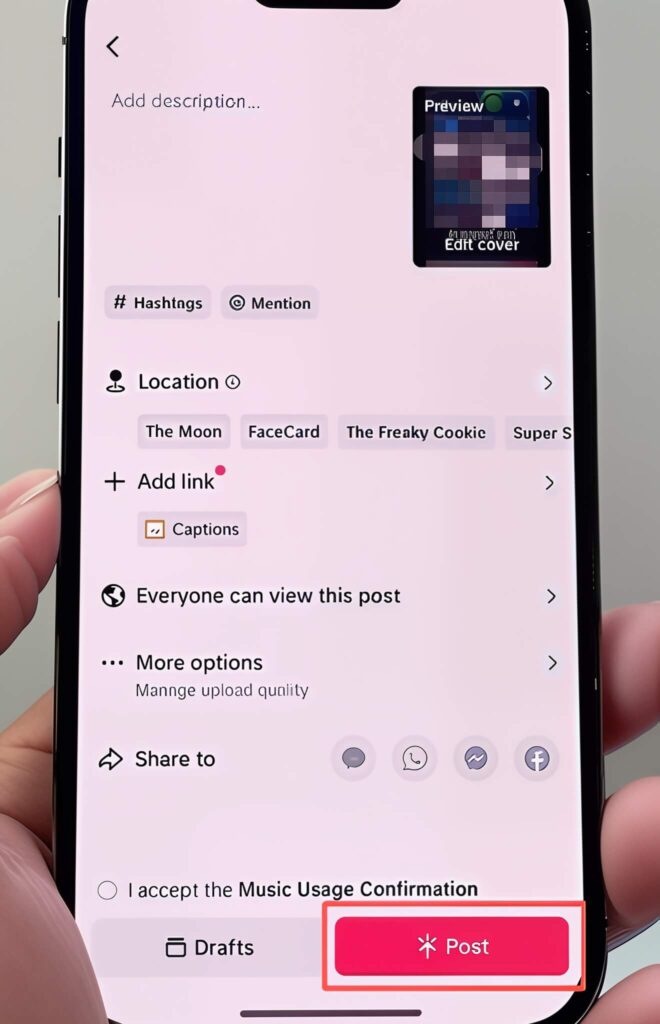 TikTok video post interface