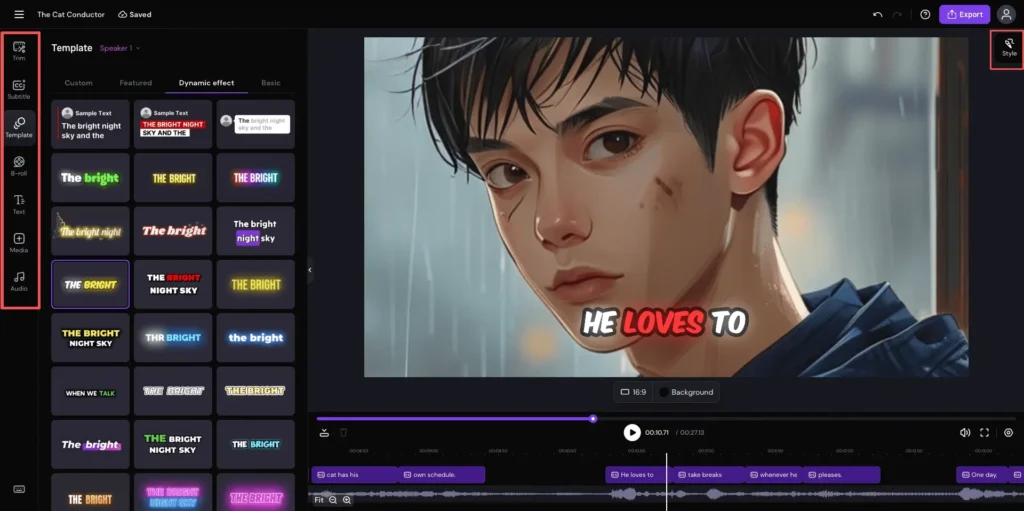 Zeemo AI caption generator workspace interface