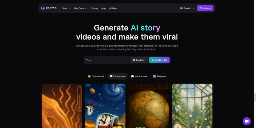 Zeemo's AI story video introduction page